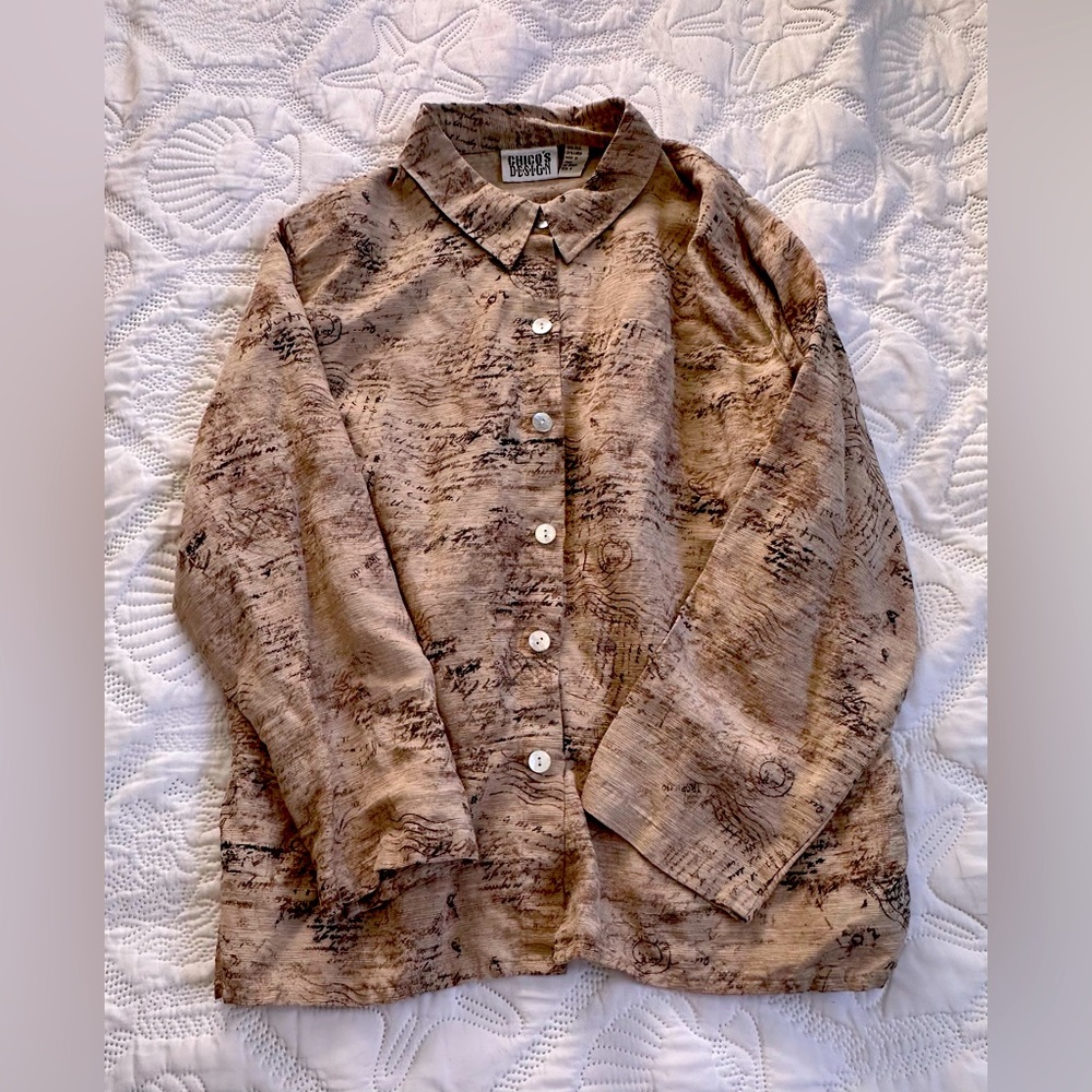 CHICOS DESIGN Post Card Print Blouse size 3/ large